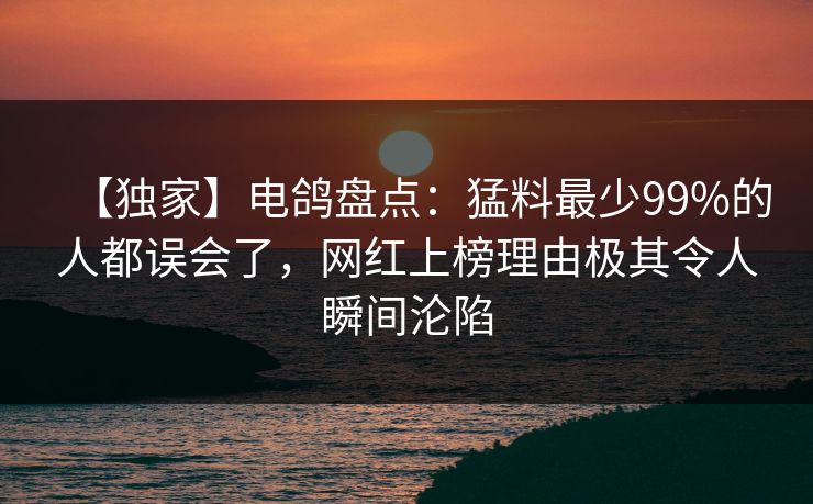 【独家】电鸽盘点：猛料最少99%的人都误会了，网红上榜理由极其令人瞬间沦陷