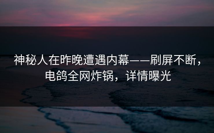 神秘人在昨晚遭遇内幕——刷屏不断，电鸽全网炸锅，详情曝光